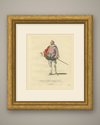 Habit of an English Nobleman in 1559, Hand Colored Jefferys Costume Plate, 1757, shown framed
