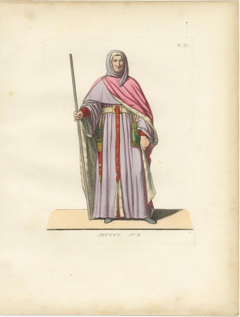 Set of Four Medieval Costume Figures, Hand-Colored Engravings, France 1845, view 8