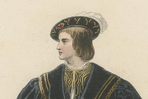 Antique French Costume Print of François Dauphin de Viennois, Renaissance Attire, close-up 3