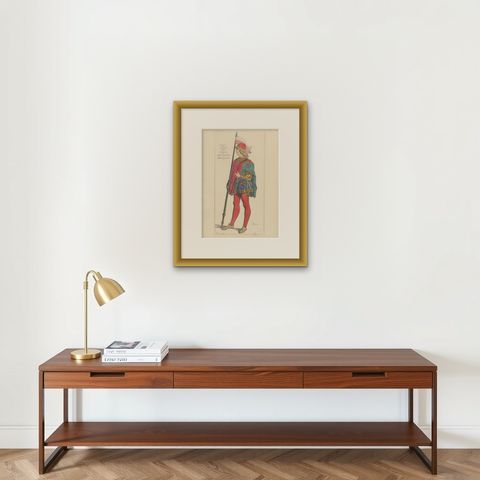 Antique Print of a Nobleman from Venice by Jacquemin 'c.1870', shown framed on a wall