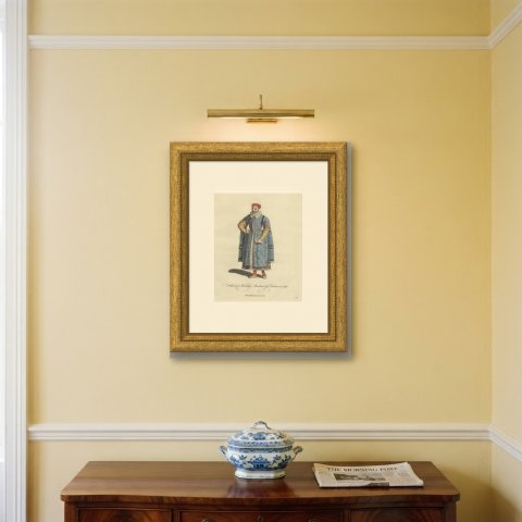 Wealthy Merchant of London in 1588, Fur Trimmed Gown, Jefferys Print, 1757, shown framed on a wall