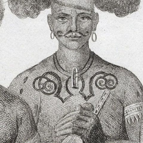 Antique Print of Costumes of Papua Chiefs, 1836, close-up 3
