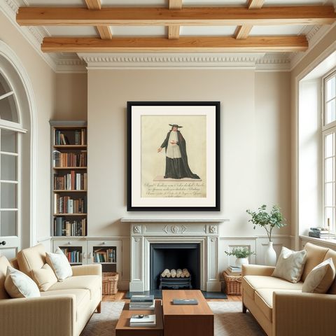 Cleric of the Order of Saint James in Spain in Ordinary Dress, 1791 Engraving, shown framed in a room