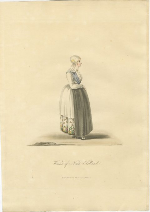 Woman of North Holland, Gold Head Ornament, Antique Ackermann Print, 1817, view 2