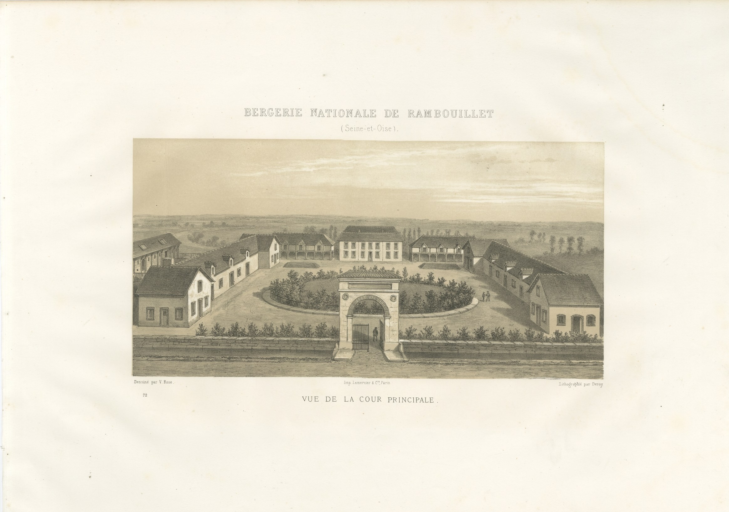 Rambouillet National Sheepfold, Main Court, Antique Print, 1873