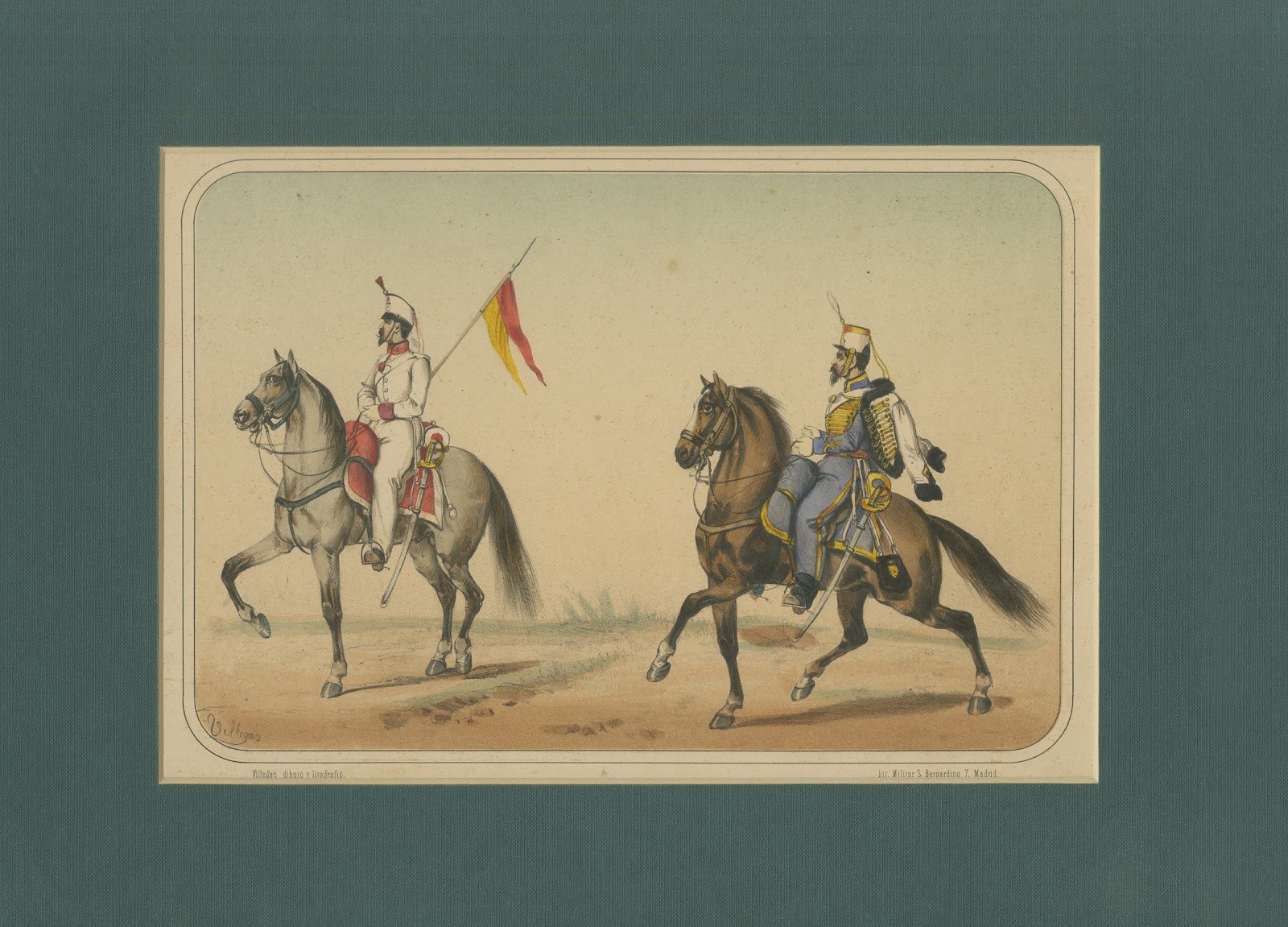 Spanish Cavalry Lithograph by José Rubio y Villegas: Princess Hussars, 1861