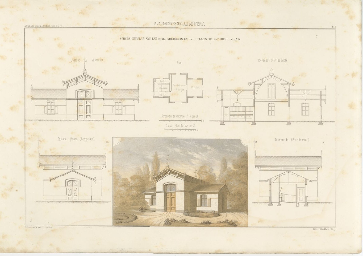 Coach House, Mijnsheerenland, Dutch Architecture Print, Leliman, 1865-1866
