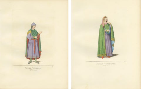 Antique Prints Set of 2, Venetian Nobleman and Noblewoman, 1860, view 4
