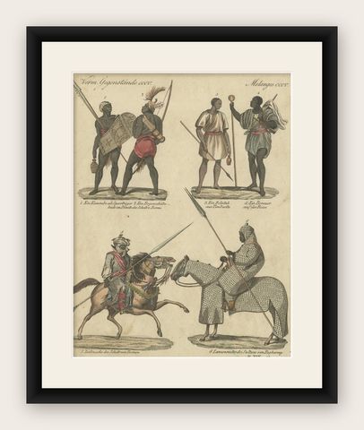 Antique Print of Costumes of Africa, Circa 1800, Original Artwork, shown framed