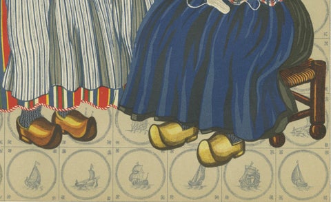 Volendam Women and Child in Traditional Work and Everyday Dress, Lithograph 1932, close-up 2