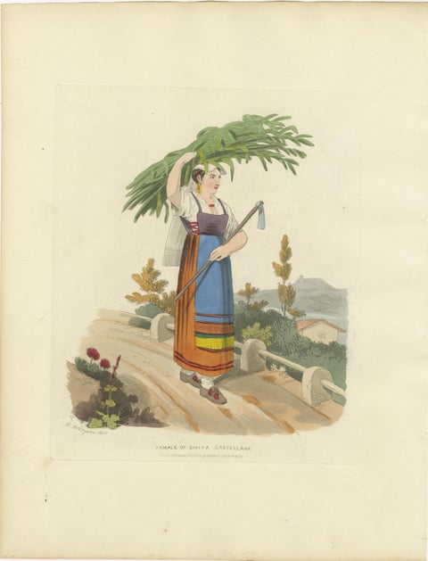Costume Print: Female of Civita Castellana, 1820 Hand-Colored Engraving, view 2