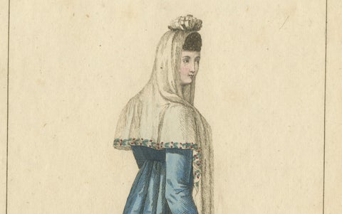 Woman of Barcelona, Hand-Colored Engraving from Costume Espagnol, Paris, c.1805, close-up 4