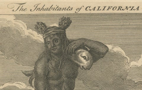 Inhabitants of California, Indigenous Dress and Daily Life Engraving, c1774, close-up 1