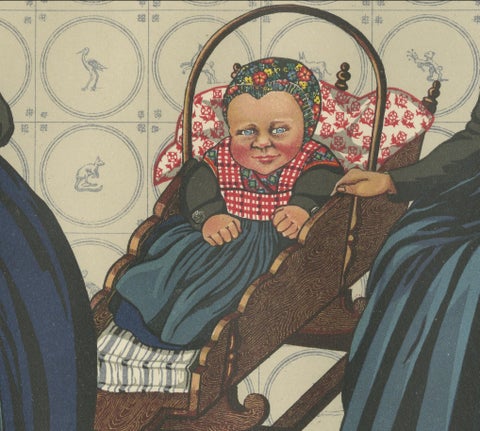 Charming Dutch Folk Art Print of Staphorst Mother and Children in Costume, 1932, close-up 4
