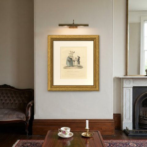 Woman and Children of Amsterdam, Antique Ackermann Print, 1817, shown framed on a wall
