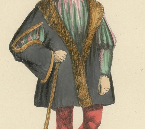 Youthful Elegance: A Young Gentleman's Attire in 'Costume du Moyen Âge', 1847, close-up 2