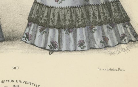 Victorian Elegance in Detail: A Fashion Lithograph by L. Michau, 1889, close-up 1