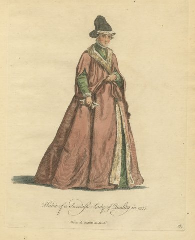 Habit of a Swedish Lady of Quality in 1577, Jefferys Costume Plate, 1757