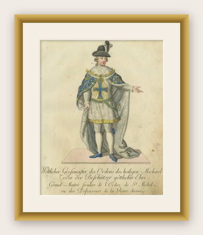 Grand Master of the Order of St. Michael in Ceremonial Attire, 1791 Engraving, shown framed