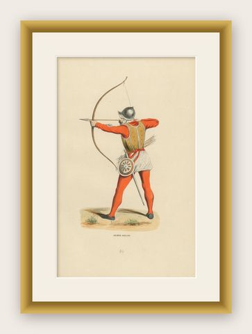 English Archer in Mid-Draw, Costume Di Moyen Age, 1847, shown framed