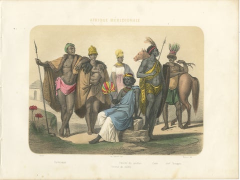 South African Costumes, Hottentots, Sudanese Women, and Chief Moussaou, c.1845, view 2