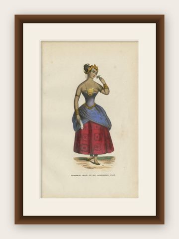 Antique Print of a Female Nobility of Java Indonesia by H. Berghaus, 1855, shown framed