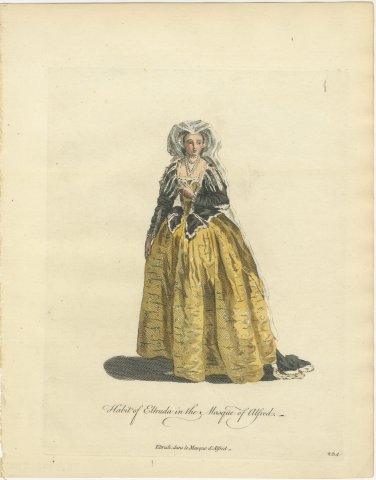 Eltruda in the Masque of Alfred, Georgian Stage Costume, Jefferys Print, 1757, view 2