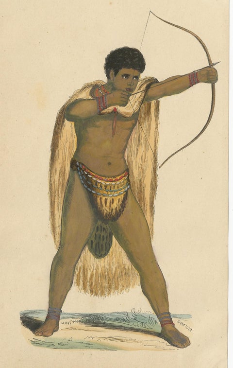 Antique Costume Print of a Male Khoikhoi by Wahlen, '1843', view 3