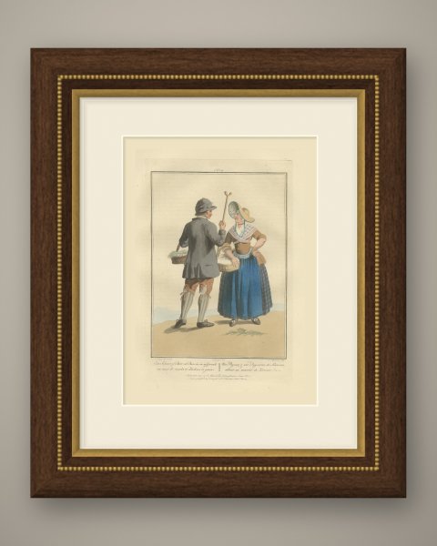 Schouwen Couple going to Zierikzee Market, Zeeland Print, 1811, shown framed