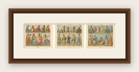Persian Costume Lithographs, Musicians & Figures, Paris c.1888 Set of 3, shown framed