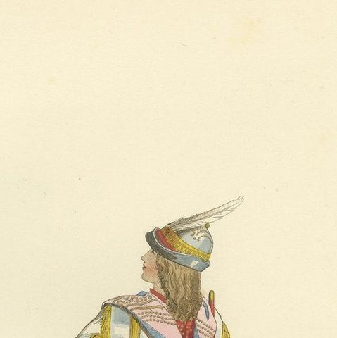 Antique Print of a Military Costume by Bonnard, 1860, close-up 1