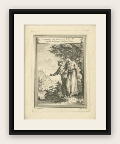Antique Print of Courtiers of Lhasa by Tardieu '1749', shown framed