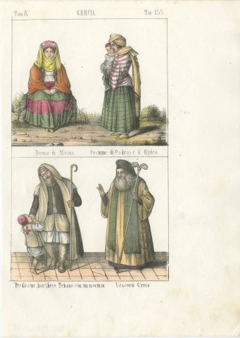 A Woman of the Mani, Costume of Patras and Hydra, a Greek Bishop, 1842, view 2