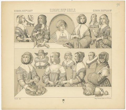Pl 96 Antique Print of European 17th Century Costumes by Racinet, view 2
