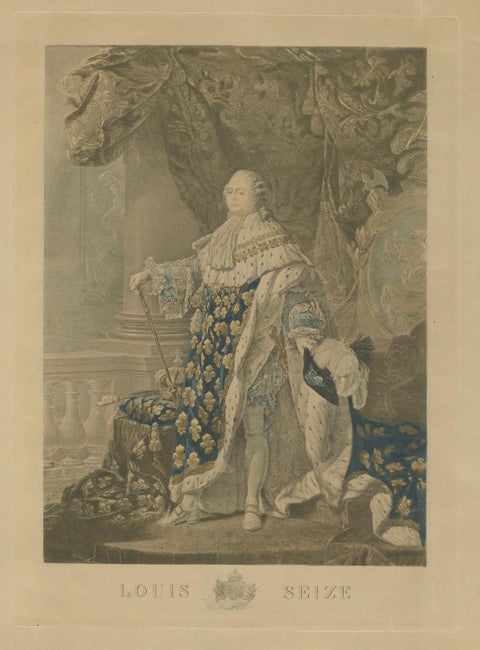 Antique Portrait Engraving of Louis XVI in Coronation Robes, c.1790–1820, close-up 1