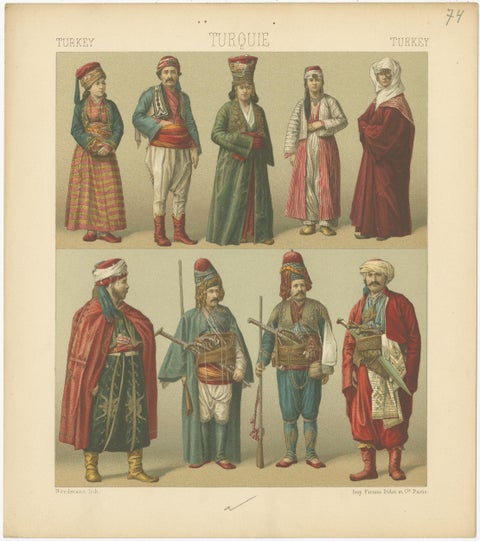 Antique Print of Turkish Costumes by Racinet, 'circa 1880', view 3