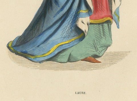 Renaissance Grace: A Lady's Attire in 'Costume du Moyen Âge', 1847, close-up 1