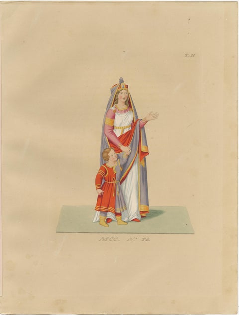 Set of 10 Hand-Colored Medieval Costume Prints by Paul Mercuri, Paris 1845, view 10