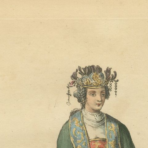 Chinese Lady in Traditional Dress, Antique Costume Print, Jefferys, 1749, close-up 5