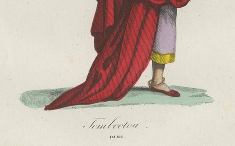 Timbuktu Woman Costume Print, Antique Hand-Colored Lithograph, 1854, close-up 1
