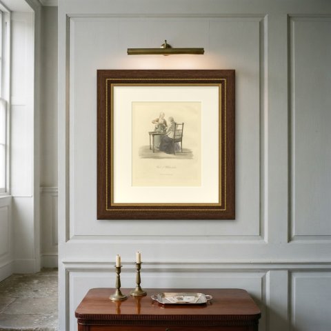 Women of Willemstad taking Tea, Antique Ackermann Print, 1817, shown framed on a wall