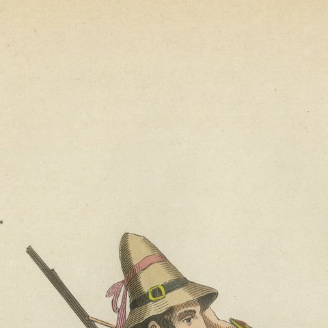 Calabrian Countryman (Italy) in Traditional Dress - Antique Lithograph, c.1852, close-up 6