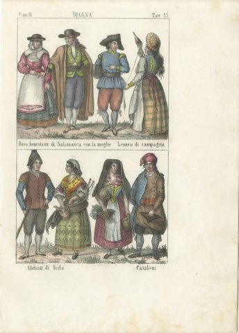 Costume of Salamanca, Leon, Avila and Catalonia, Hand Colored Lithograph, 1842, view 2