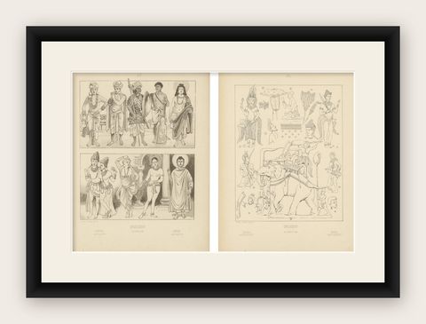 Set of 2 Antique India Costume and Cultural Plates by Max Tilke, c.1900, shown framed