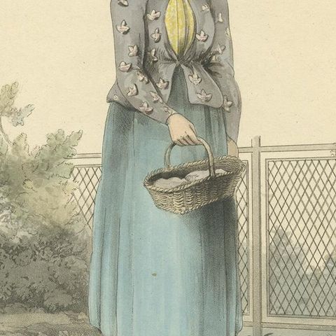 Antique Costume Print of a Frisian Woman from Hindelopen, the Netherlands, 1817, close-up 2