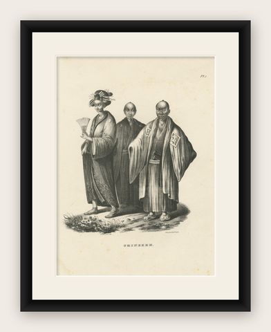 Antique Lithograph of Chinese Figures in Tradional Attire, Brodtmann 1827, shown framed