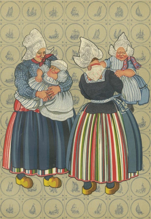 Charming Vintage Print, Women & Children of Volendam in Traditional Dress, 1932, close-up 5