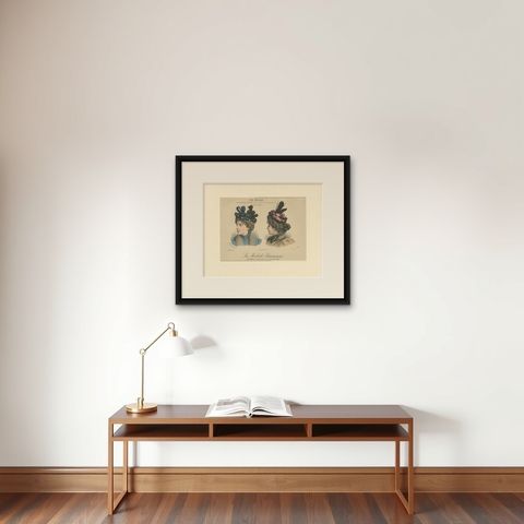 Pl. 3210 Antique Fashion Print of Ladies with Hats 'c.1895', shown framed on a wall