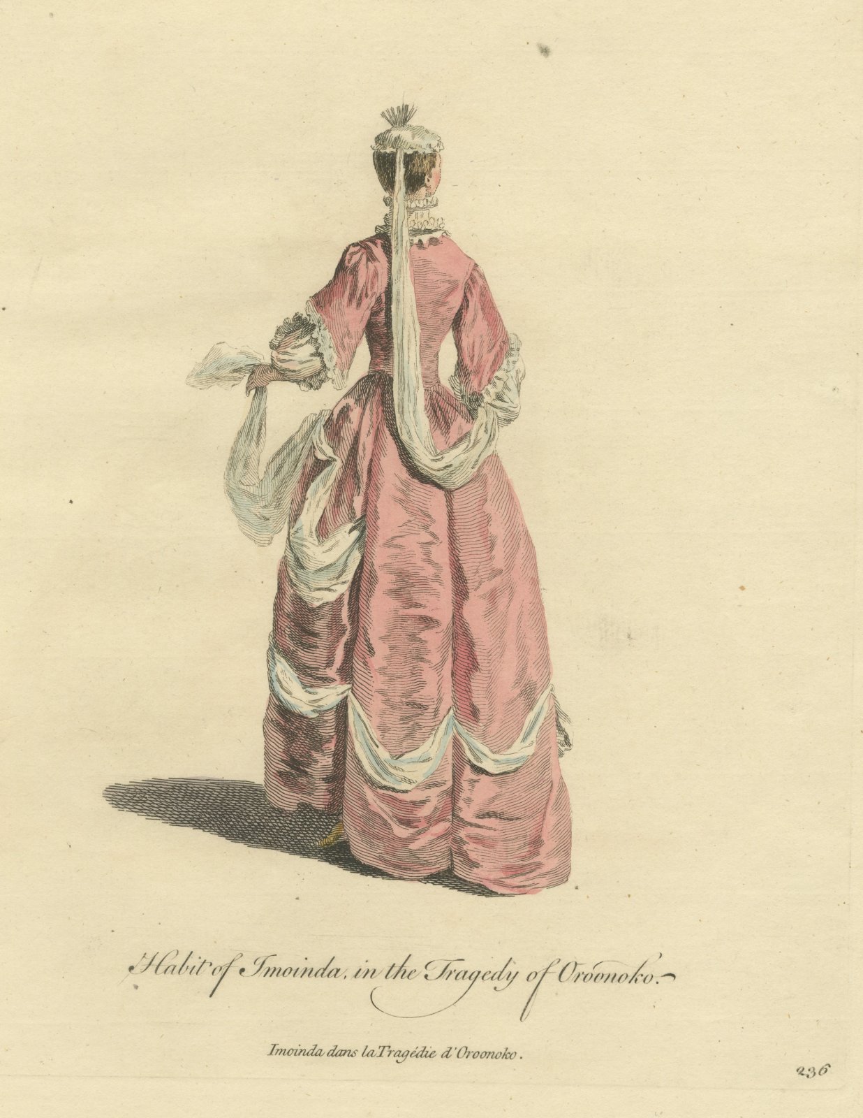 Imoinda in the Tragedy of Oroonoko, Back View, Georgian Stage, Jefferys 1757