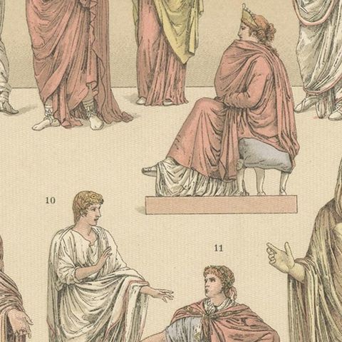 Pl. 29 Antique Print of Roman Clothing by Racinet, 'circa 1880', close-up 2
